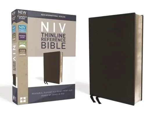 NIV, Bibbia di riferimento Thinline, pelle Premium Bonded, nero, edizione con lettere rosse, stampa comfort - NIV, Thinline Reference Bible, Premium Bonded Leather, Black, Red Letter Edition, Comfort Print