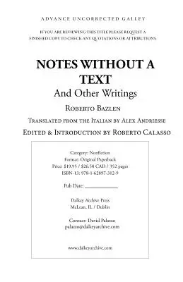 Note senza testo e altri scritti - Notes Without a Text and Other Writings