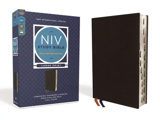 Bibbia di studio NIV, edizione completamente riveduta, stampa grande, pelle incollata, nero, lettera rossa, indicizzata, stampa comfort - NIV Study Bible, Fully Revised Edition, Large Print, Bonded Leather, Black, Red Letter, Thumb Indexed, Comfort Print