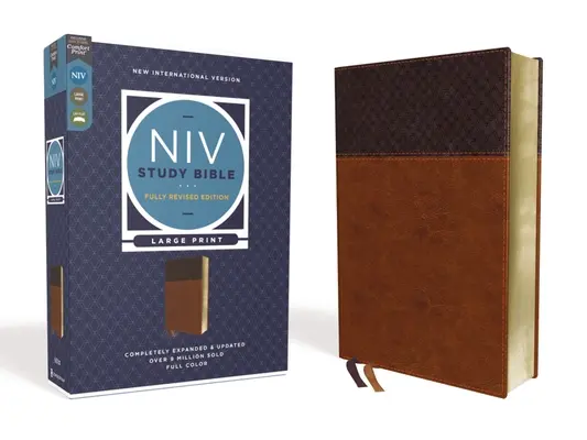 Bibbia di studio NIV, edizione completamente riveduta, stampa grande, pelle morbida, marrone, lettere rosse, stampa comfort - NIV Study Bible, Fully Revised Edition, Large Print, Leathersoft, Brown, Red Letter, Comfort Print