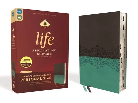 Niv, Bibbia per lo studio dell'applicazione della vita, terza edizione, formato personale, copertina rigida, grigio/verde, indicizzata, edizione a caratteri rossi - Niv, Life Application Study Bible, Third Edition, Personal Size, Leathersoft, Gray/Teal, Indexed, Red Letter Edition