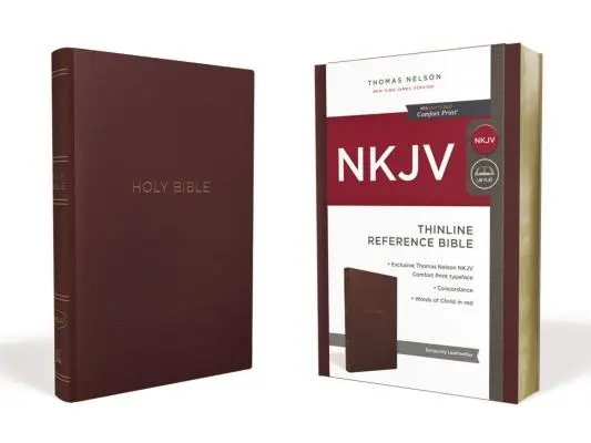 NKJV, Bibbia di riferimento sottile, pelle, borgogna, edizione lettere rosse, stampa comfort - NKJV, Thinline Reference Bible, Leather-Look, Burgundy, Red Letter Edition, Comfort Print