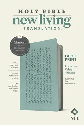 Bibbia NLT Premium Value Thinline a stampa grande, edizione abilitata al filamento (similpelle, Eucalyptus Teal) - NLT Large Print Premium Value Thinline Bible, Filament Enabled Edition (Leatherlike, Eucalyptus Teal)