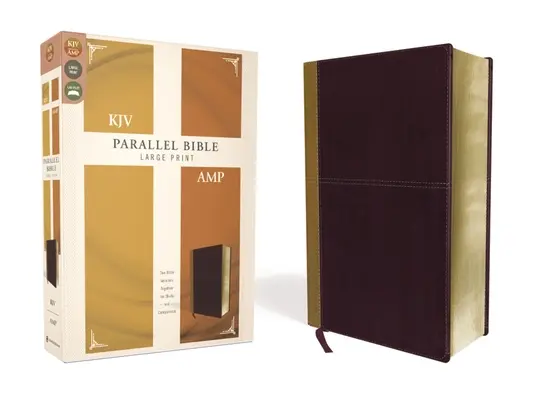 KJV, Amplificata, Bibbia parallela, a stampa grande, in pelle, Tan/Burgundy, edizione a lettere rosse: Due versioni della Bibbia insieme per lo studio e il confronto - KJV, Amplified, Parallel Bible, Large Print, Leathersoft, Tan/Burgundy, Red Letter Edition: Two Bible Versions Together for Study and Comparison