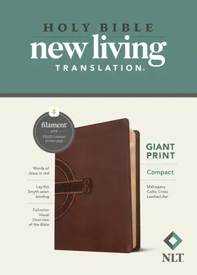 Bibbia compatta a stampa gigante NLT, edizione compatibile con i filamenti (lettere rosse, similpelle, croce celtica mogano) - NLT Compact Giant Print Bible, Filament Enabled Edition (Red Letter, Leatherlike, Mahogany Celtic Cross)