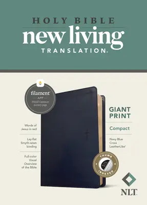 Bibbia compatta a stampa gigante NLT, edizione con filigrana (lettere rosse, similpelle, croce blu navy, indicizzata) - NLT Compact Giant Print Bible, Filament Enabled Edition (Red Letter, Leatherlike, Navy Blue Cross, Indexed)