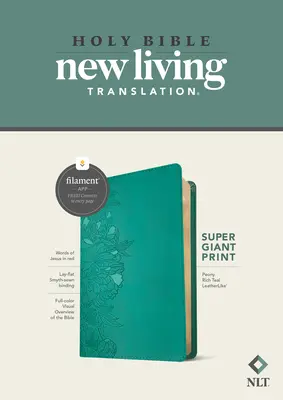 Bibbia NLT Super Giant Print, edizione compatibile con i filamenti (lettera rossa, similpelle, verde acqua) - NLT Super Giant Print Bible, Filament Enabled Edition (Red Letter, Leatherlike, Peony Rich Teal)
