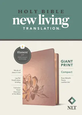 Bibbia compatta a stampa gigante NLT, edizione abilitata ai filamenti (Lettera rossa, similpelle, rosa peonia metallizzata) - NLT Compact Giant Print Bible, Filament Enabled Edition (Red Letter, Leatherlike, Rose Metallic Peony)
