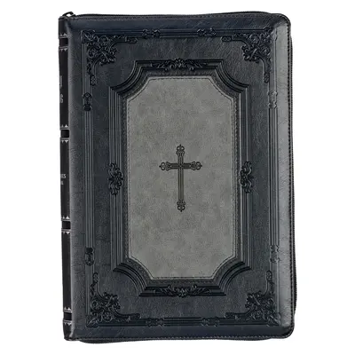 Bibbia KJV, edizione a caratteri cubitali in ecopelle con lettere rosse - indice per il pollice e pennarello a nastro, versione di Re Giacomo, grigio/nero - KJV Holy Bible, Super Giant Print Faux Leather Red Letter Edition - Thumb Index & Ribbon Marker, King James Version, Gray/Black