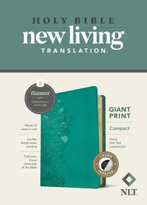 Bibbia compatta a stampa gigante NLT, edizione compatibile con i filamenti (lettere rosse, similpelle, verde acqua, indicizzata) - NLT Compact Giant Print Bible, Filament Enabled Edition (Red Letter, Leatherlike, Peony Rich Teal, Indexed)