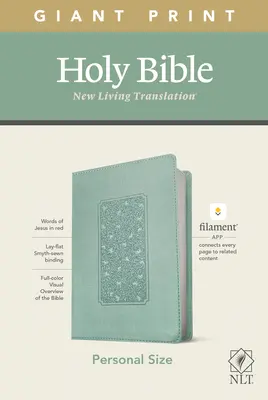 Bibbia NLT formato personale a stampa gigante, edizione abilitata al filamento (lettera rossa, similpelle, cornice floreale verde acqua) - NLT Personal Size Giant Print Bible, Filament Enabled Edition (Red Letter, Leatherlike, Floral Frame Teal)