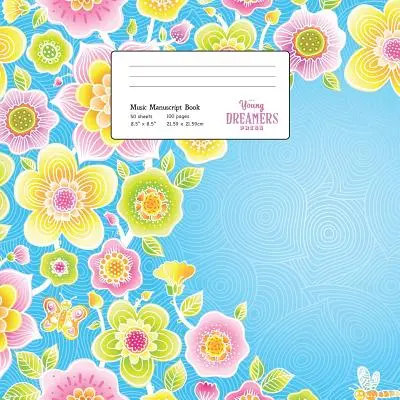 Libro manoscritto musicale: Motivo floreale su blu, carta a righe per bambini di grandi dimensioni - Music Manuscript Book: Floral Pattern on Blue, Large Kids Stave Paper