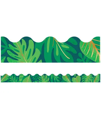 Frontiere per bacheca smerlate con foglie tropicali di One World - One World Tropical Leaves Scalloped Bulletin Board Borders