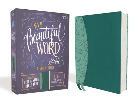 Niv, Bibbia Beautiful Word, edizione aggiornata, schede della Bibbia da attaccare e staccare, pelle morbida, verde acqua, lettere rosse, stampa comfort: 600+ versetti illustrati a colori - Niv, Beautiful Word Bible, Updated Edition, Peel/Stick Bible Tabs, Leathersoft, Teal, Red Letter, Comfort Print: 600+ Full-Color Illustrated Verses