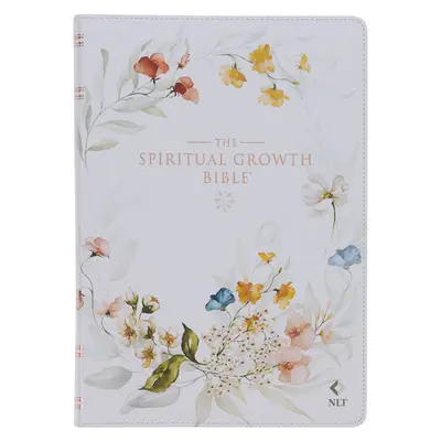 La Bibbia della crescita spirituale, Bibbia di studio, NLT - Traduzione vivente della Bibbia Santa, ecopelle, stampa floreale bianca - The Spiritual Growth Bible, Study Bible, NLT - New Living Translation Holy Bible, Faux Leather, White Printed Floral