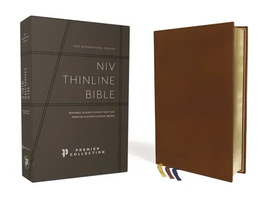 Niv, Bibbia Thinline, Pelle di capra pregiata, Marrone, Collezione Premier, Lettera nera, Bordi dorati, Stampa comfort - Niv, Thinline Bible, Premium Goatskin Leather, Brown, Premier Collection, Black Letter, Art Gilded Edges, Comfort Print