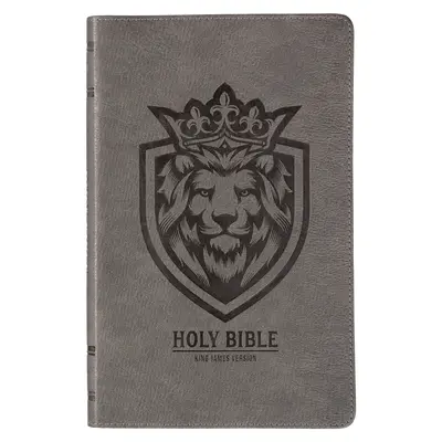 Bibbia KJV, edizione regalo per ragazzi versione Re Giacomo, copertina flessibile in ecopelle, emblema del leone grigio antracite - KJV Holy Bible, Gift Edition for Boys King James Version, Faux Leather Flexible Cover, Charcoal Gray Lion Emblem