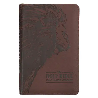 Bibbia KJV, edizione standard in ecopelle a lettere rosse - Indice per il pollice e indicatore a nastro, versione di Re Giacomo, chiusura a cerniera marrone - KJV Holy Bible, Standard Size Faux Leather Red Letter Edition - Thumb Index & Ribbon Marker, King James Version, Brown Lion Zipper Closure