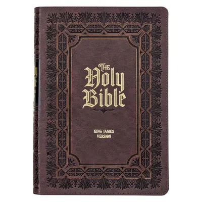 Bibbia da studio KJV, versione di Re Giacomo a stampa grande, linguette per il pollice, nastri, finta pelle marrone scuro goffrata - KJV Study Bible, Large Print King James Version Holy Bible, Thumb Tabs, Ribbons, Faux Leather Dark Brown Debossed