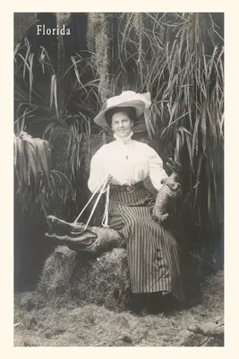 Diario d'epoca Donna con alligatore al guinzaglio - Vintage Journal Woman with Gator on a Leash