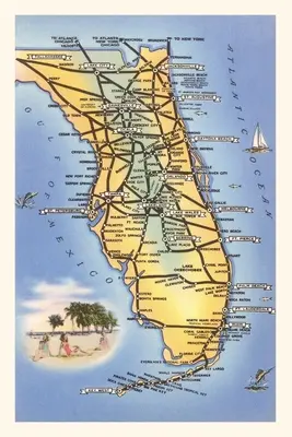 Diario d'epoca Mappa della Florida - Vintage Journal Map of Florida