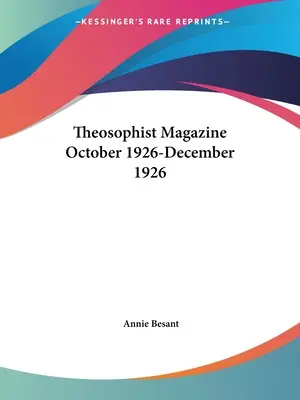 Rivista Theosophist ottobre 1926-dicembre 1926 - Theosophist Magazine October 1926-December 1926