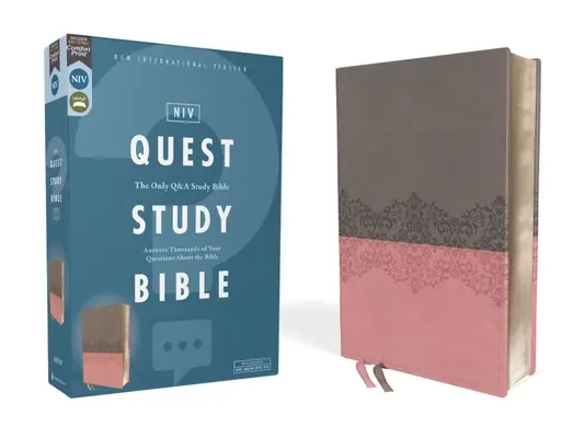 Niv, Quest Study Bible, Leathersoft, Gray/Pink, Comfort Print: L'unica Bibbia di studio con domande e risposte - Niv, Quest Study Bible, Leathersoft, Gray/Pink, Comfort Print: The Only Q and A Study Bible