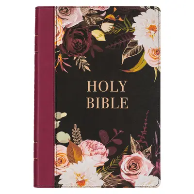 Bibbia KJV, edizione Thinline a stampa grande in ecopelle con lettere rosse - indice per il pollice e indicatore a nastro, versione di Re Giacomo, stampa floreale nera/bordeaux - KJV Holy Bible, Thinline Large Print Faux Leather Red Letter Edition - Thumb Index & Ribbon Marker, King James Version, Black/Burgundy Printed Floral